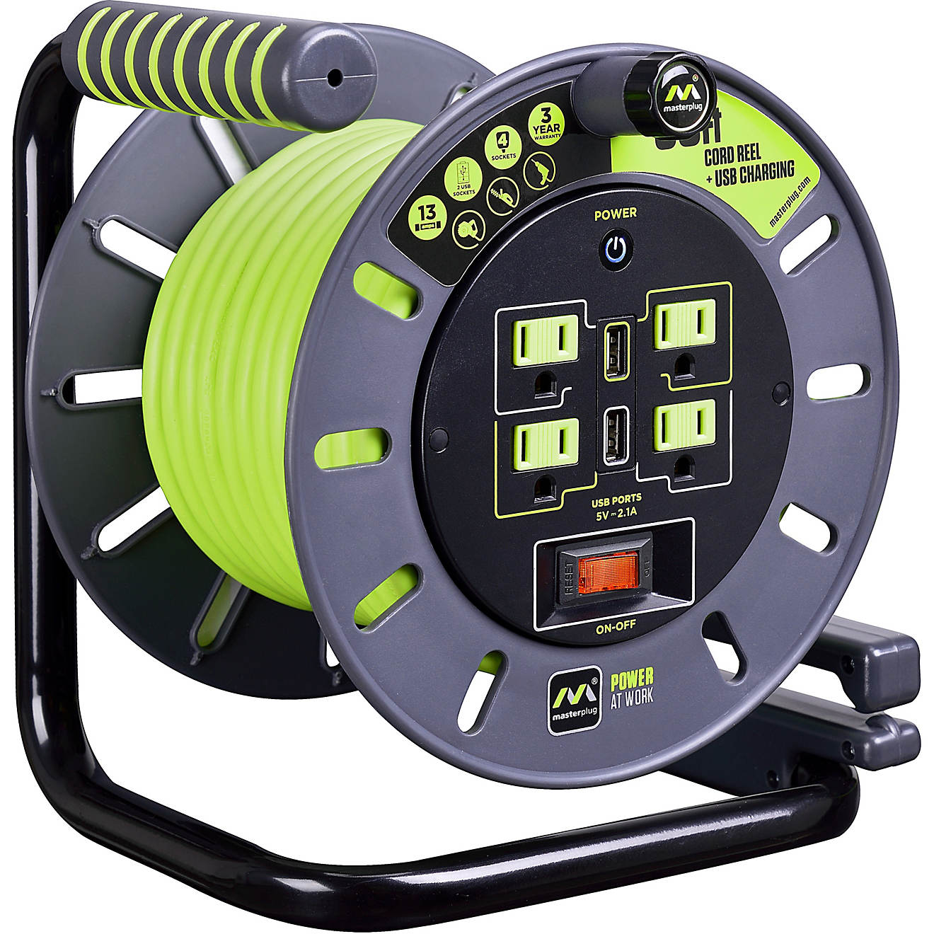 Masterplug 50 ft 13 amp Open Cable Reel with USB Ports                                                                           - view number 1