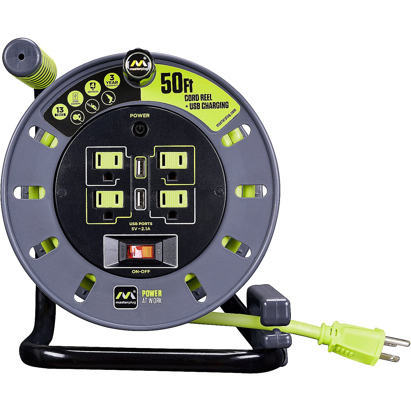 Masterplug 50 ft 13 amp Open Cable Reel with USB Ports                                                                           - view number 2