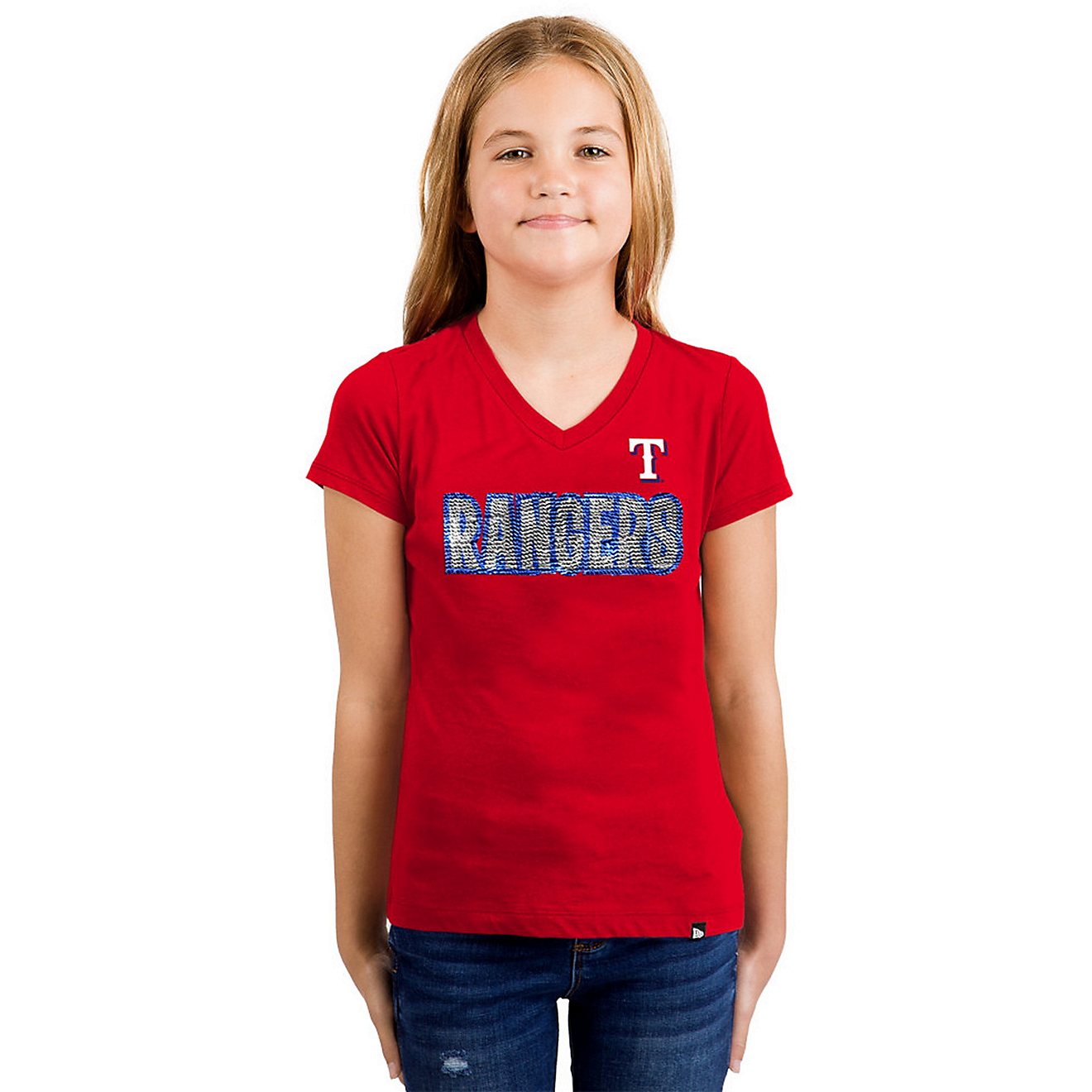 New Era Girls' Texas Rangers Walk-Off Flip Sequins Graphic T-shirt                                                               - view number 2