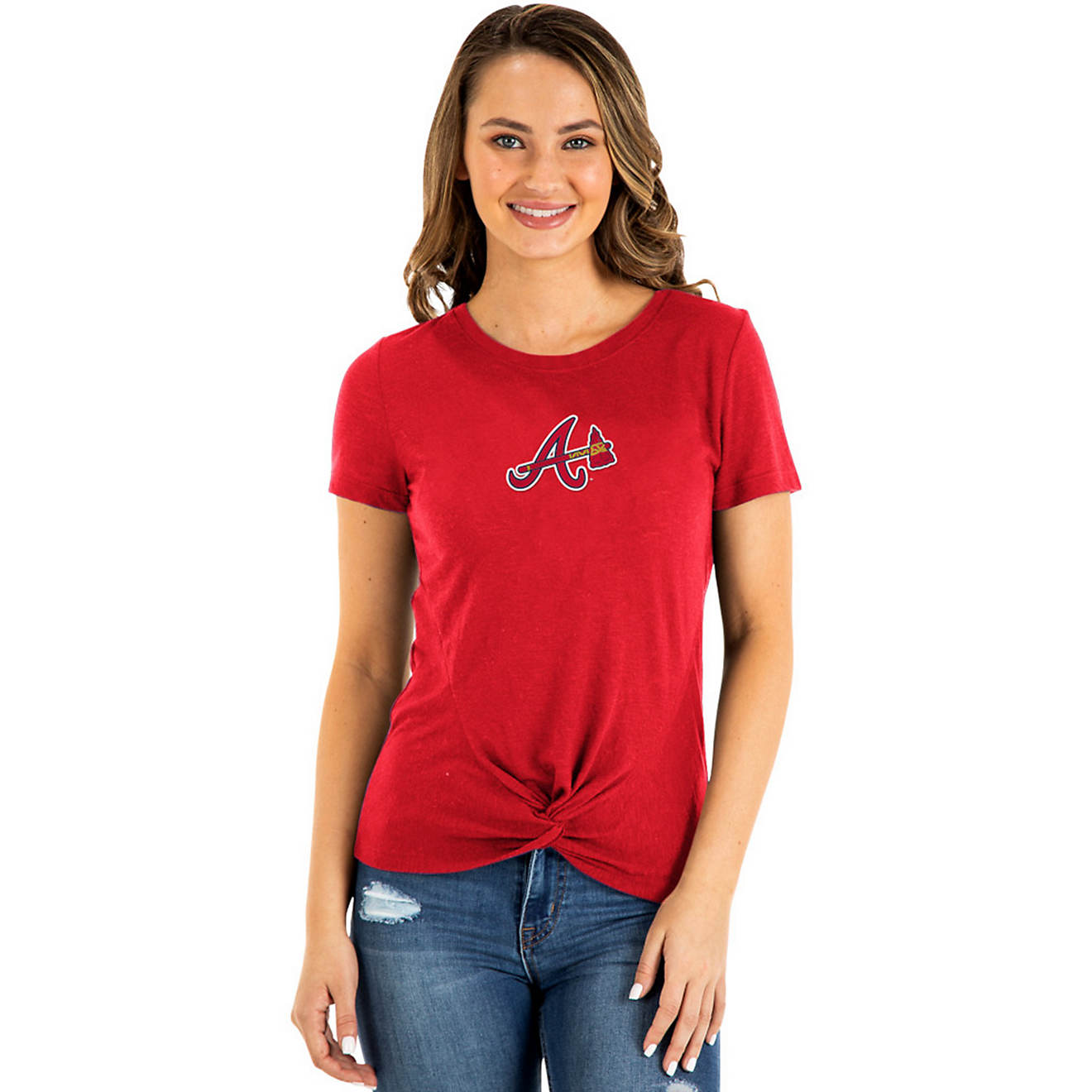 New Era Women's Atlanta Braves Front Twist Short Sleeve T-shirt                                                                  - view number 1
