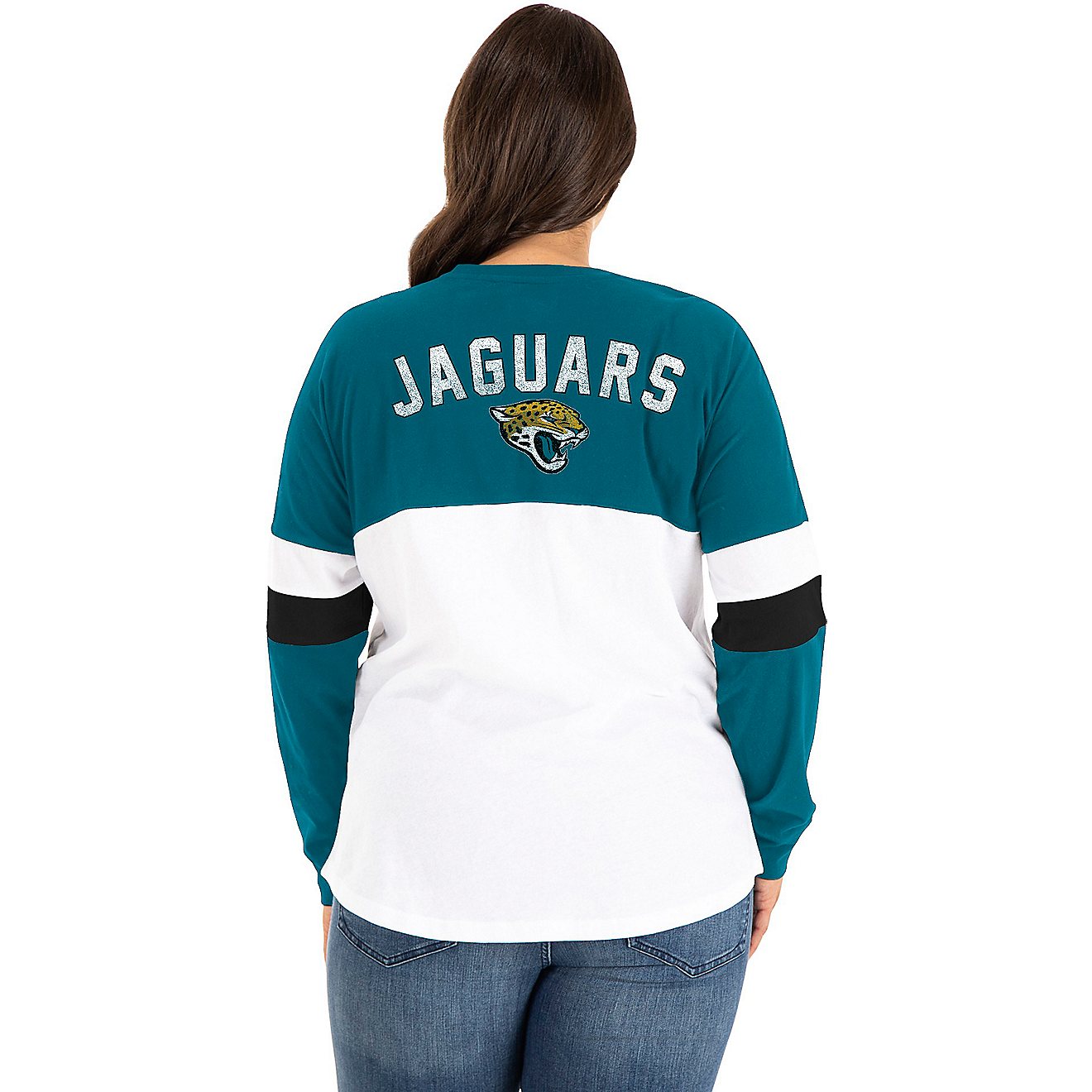 New Era Women's Jacksonville Jaguars Plus Size Lace-Up Long Sleeve T-shirt                                                       - view number 1