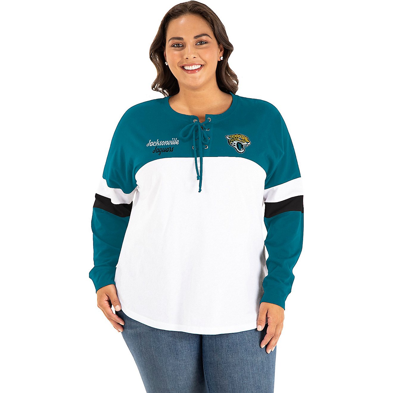 New Era Women's Jacksonville Jaguars Plus Size Lace-Up Long Sleeve T-shirt                                                       - view number 2