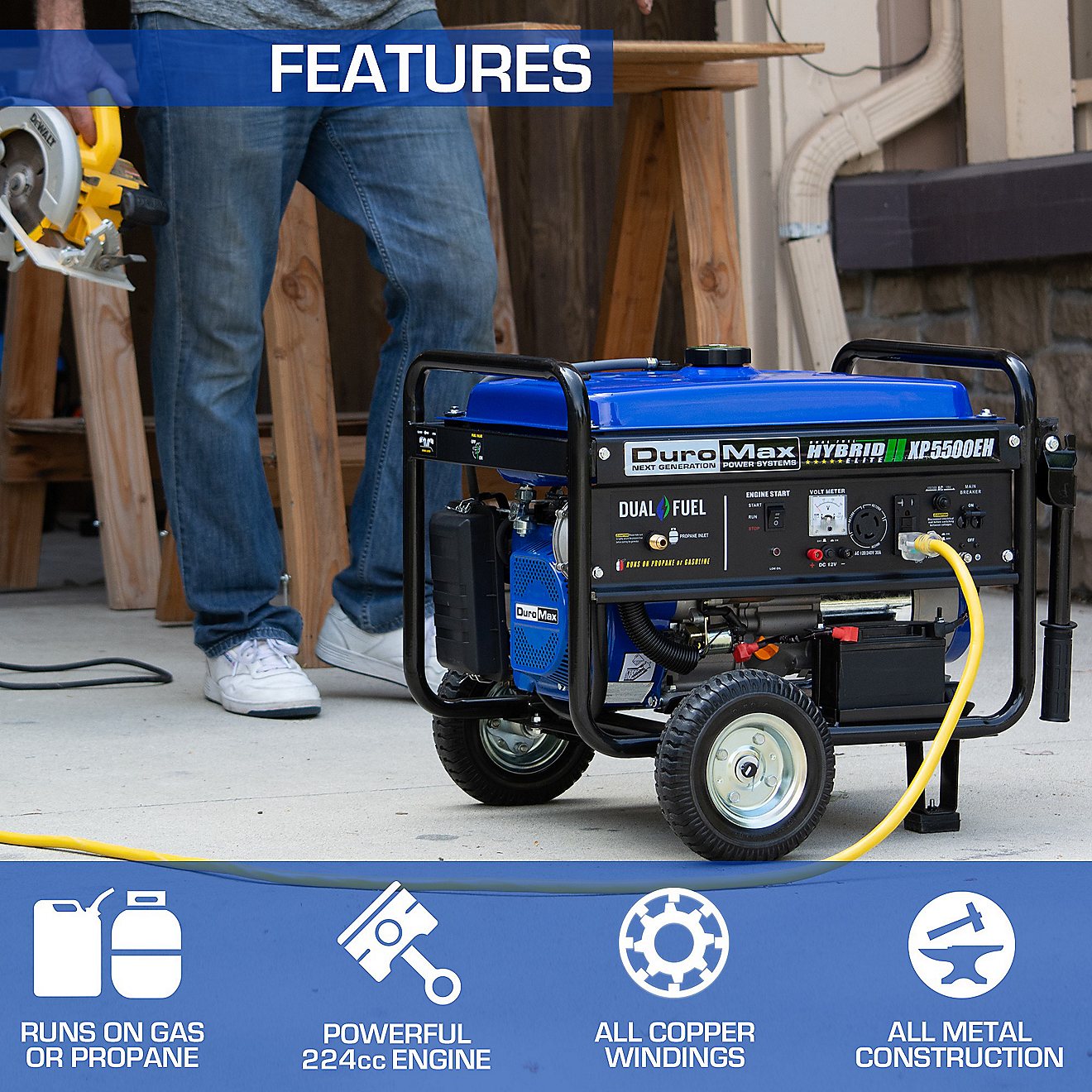 DuroMax 5,000 W 224cc Dual Fuel Electric Start Dual Fuel Hybrid Portable Generator                                               - view number 4