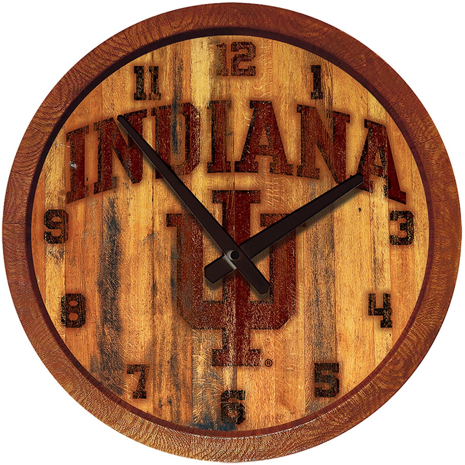 The FanBrand Indiana University Branded Faux Barrel Top Clock Academy