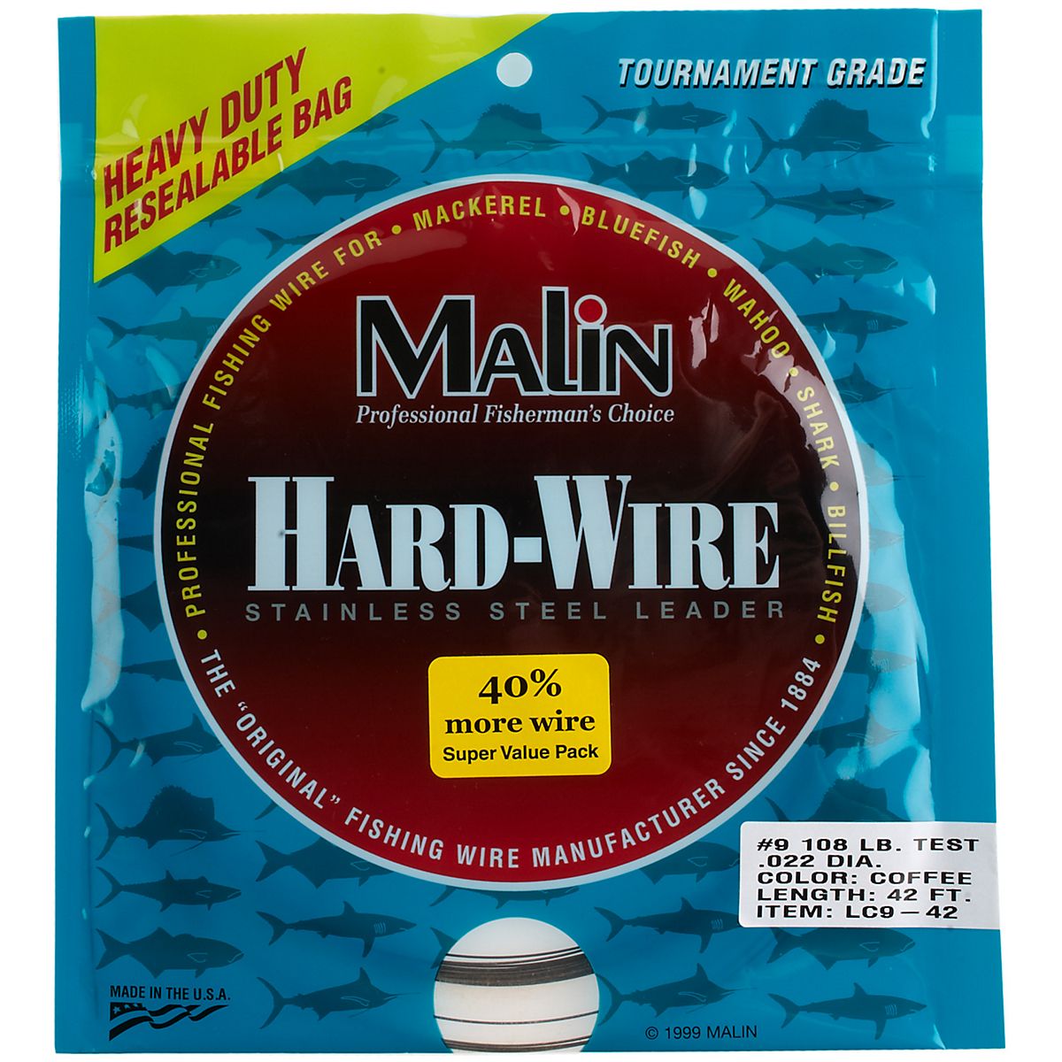 Malin Professional Stainless Steel Saltwater Fishing Leader Wire 42ft 61lb for sale online