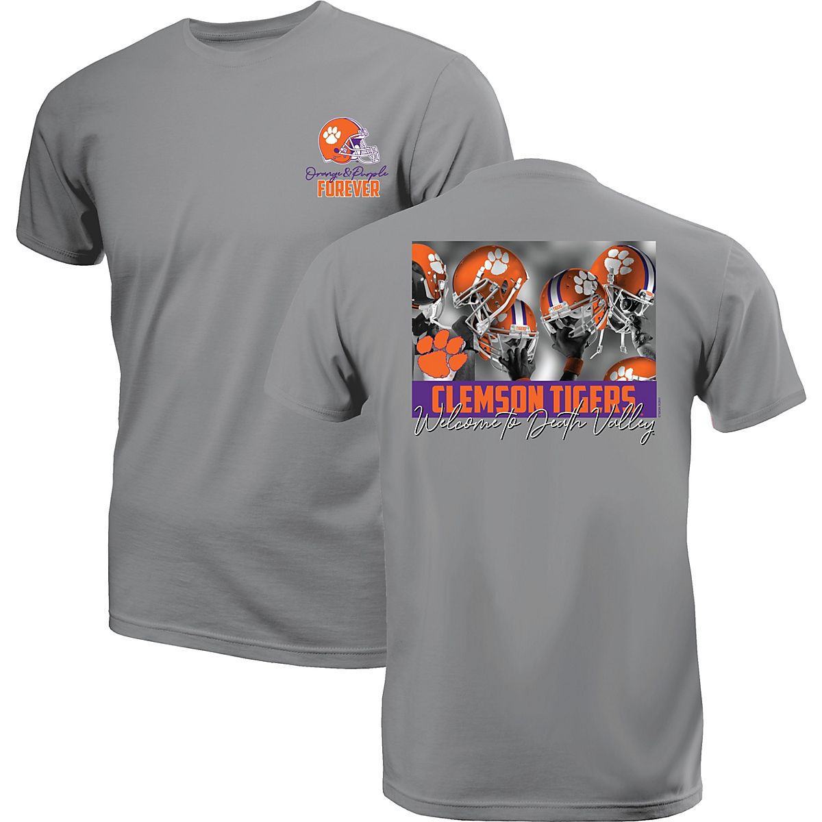 New World Graphics Men's Clemson University Raised Helmets Tshirt