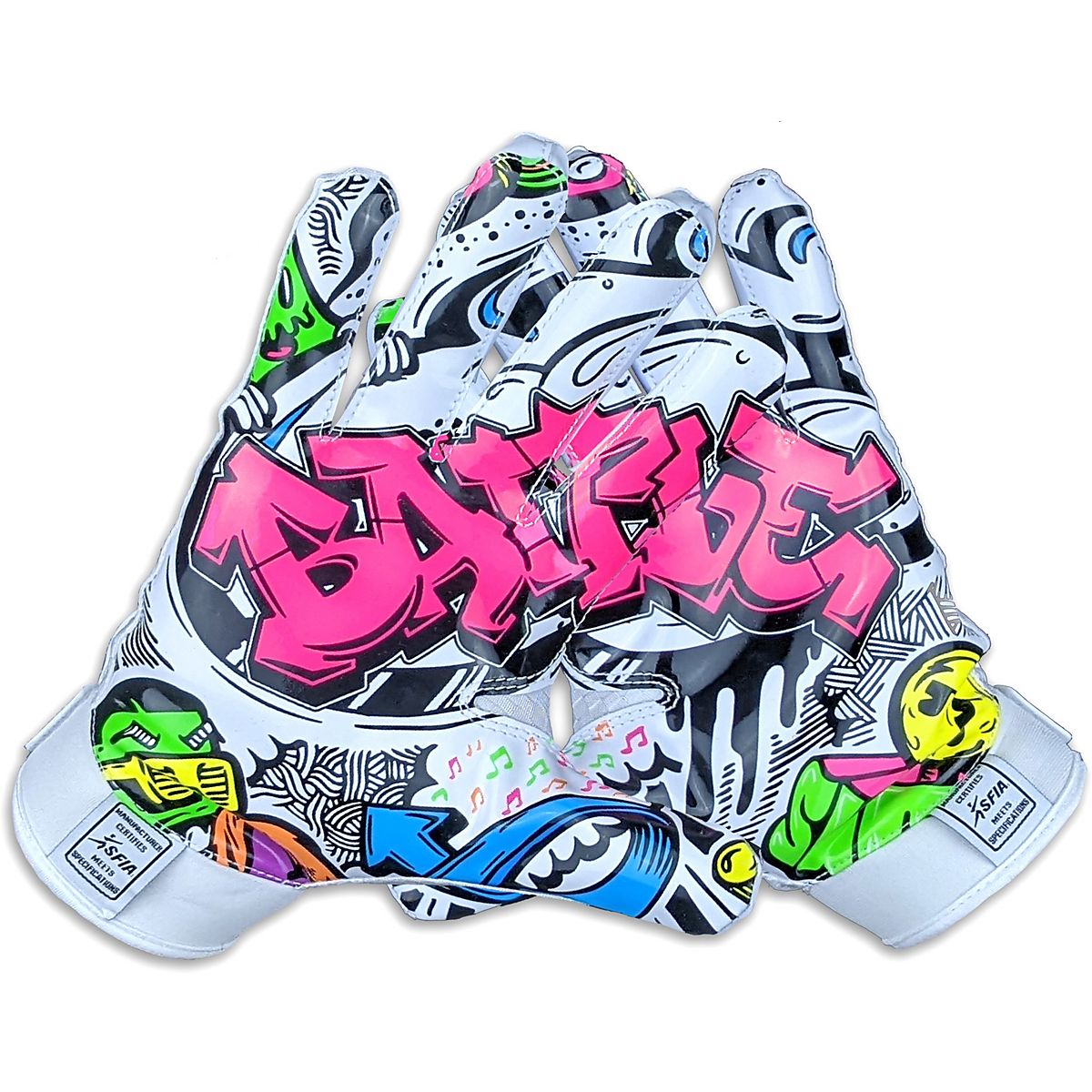 高速配送 Battle Sports Science スポーツ用品 フットボール Youth Graffiti Triple Threat Football Gloves White Maks Profi Ru