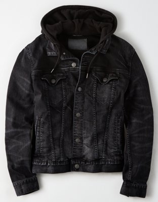 denim jacket with black hood