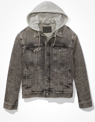 AE Grey Hooded Denim Jacket