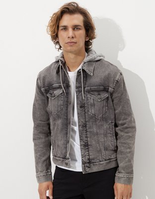 AE Grey Hooded Denim Jacket