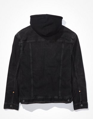 AE Hooded Black Wash Denim Jacket