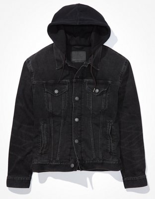 AE Chamarra con capucha de denim y lavado negro