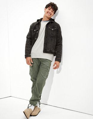 AE Hooded Black Wash Denim Jacket