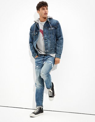 AE Chamarra de denim con capucha