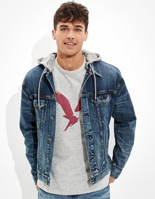 AE Chamarra de denim con capucha