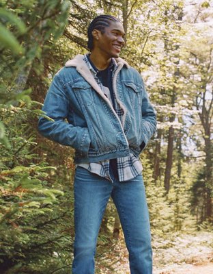 Men Denim Jacket: Tall Stonewash Blue Denim Sherpa Jacket – American Tall