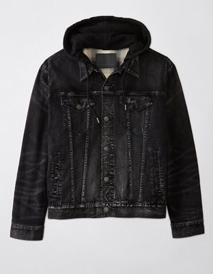 Hooded black shop denim jacket mens