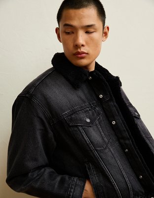 Мужская куртка American Eagle AE Sherpa Denim, цвет: Чёрный — фото 5