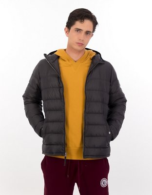 Mens lightweight puffer store jacket with hood