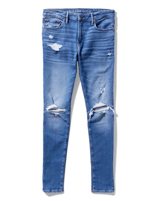 Buy American Eagle Men Blue Airflex 360 Ripped Skinny Jean at