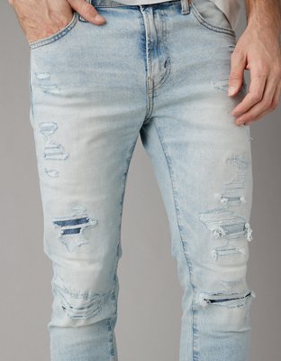 Light wash distressed jeans hot sale mens