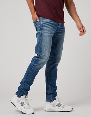 Men's Faded Blue Athletic Straight Fit Stretch Jeans