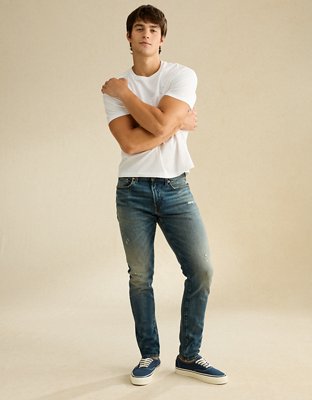 Мужские джинсы American Eagle AE Athletic Skinny, цвет: Тёмный синий — фото 7