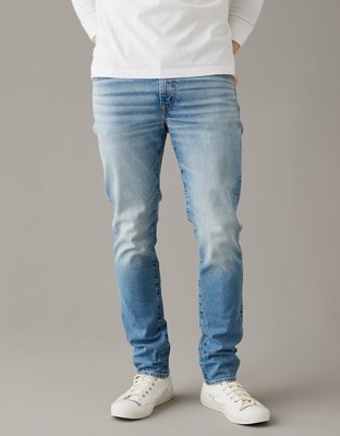 American Eagle Jeans Masculino 31x30 Slim Reta Preto destruído AIRFLEX