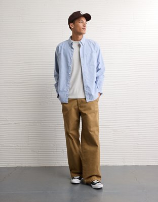 Мужские брюки American Eagle AE Flex Ultra Baggy Lived-In Khaki, цвет: Миндальный — фото 7
