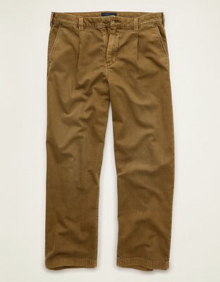 Pantalon kaki plissé lâche à effet usé AE