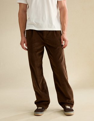 Мужские брюки American Eagle AE Loose Pleated Corduroy, цвет: Коричневый — фото 1