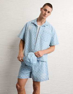 AE x Umbro Relaxed Fit Denim Button-Up Shirt | American Eagle