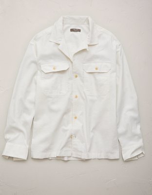 AE77 Linen-Blend Camp Collar Surplus Shirt