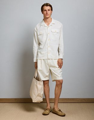 AE77 Linen-Blend Camp Collar Surplus Shirt