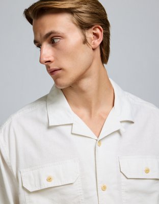 AE77 Linen-Blend Camp Collar Surplus Shirt