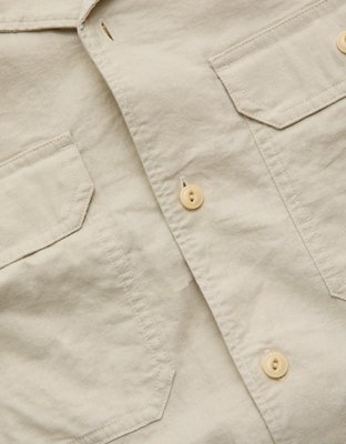 AE77 Linen-Blend Camp Collar Surplus Shirt