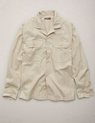 AE77 Linen-Blend Camp Collar Surplus Shirt