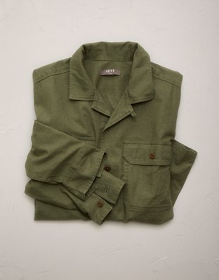 AE77 Linen-Blend Camp Collar Surplus Shirt
