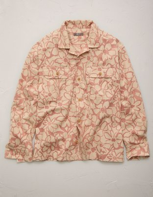 AE77 Linen-Blend Camp Collar Surplus Shirt