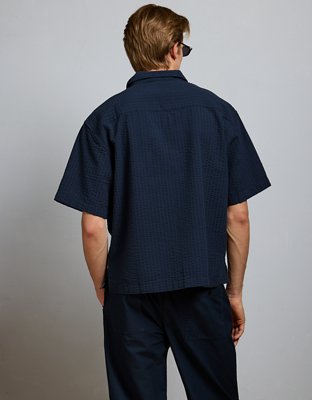 Мужская рубашка American Eagle AE77 Seersucker Camp Collar, цвет: Синий — фото 2