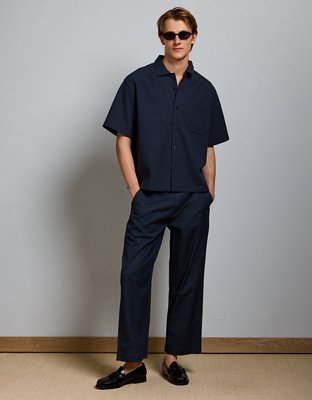 Chemise à col cubain en seersucker AE77