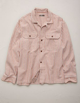 AE77 Linen-Blend Camp Collar Surplus Shirt