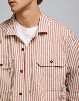 AE77 Linen-Blend Camp Collar Surplus Shirt