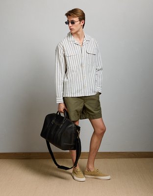 AE77 Linen-Blend Camp Collar Surplus Shirt