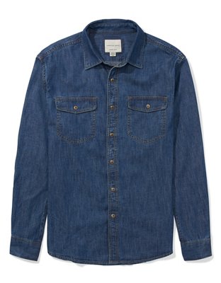 AE Camisa de denim con botones y dos bolsillos