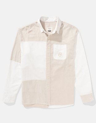 AE Oversized Oxford Colorblock Button-Up Shirt