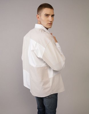 AE Oversized Oxford Colorblock Button-Up Shirt