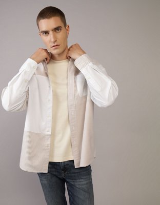 AE Oversized Oxford Colorblock Button-Up Shirt