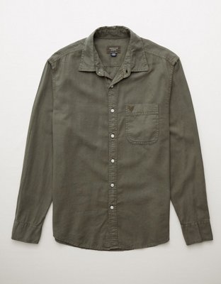 AE Camisa Manga Larga de Mezcla de Lino con Botones