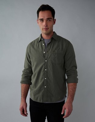 AE Camisa Manga Larga de Mezcla de Lino con Botones
